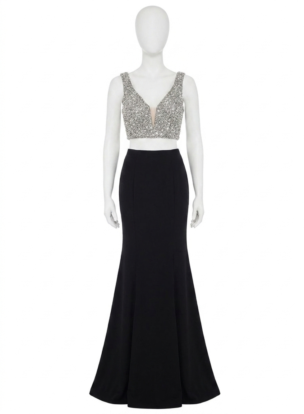 NEW RACHEL ALLAN two-piece jersey prom dress in black